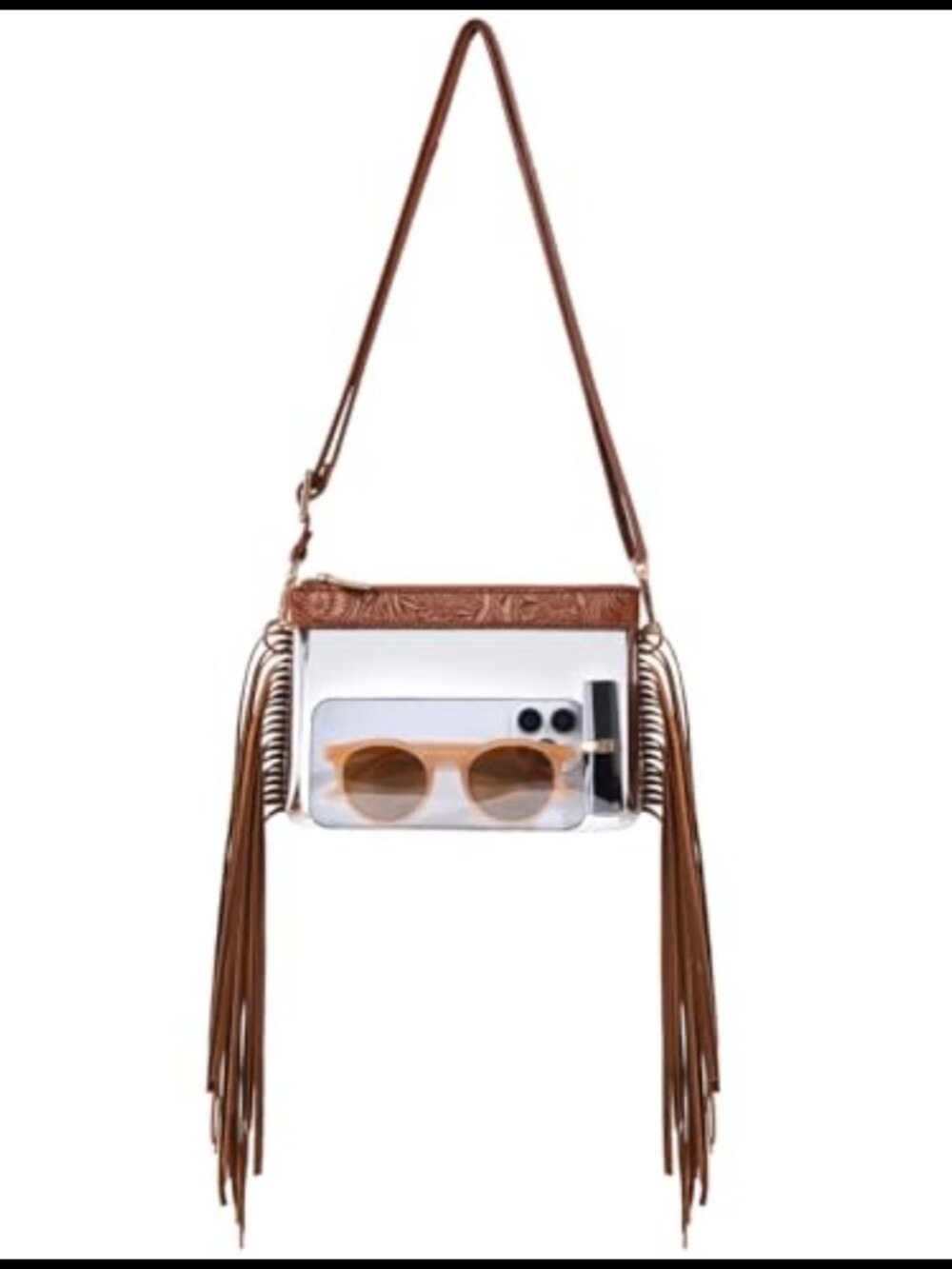 Clear Crossbody Purse Stadium Approved Vegan Leather Fringe Bag